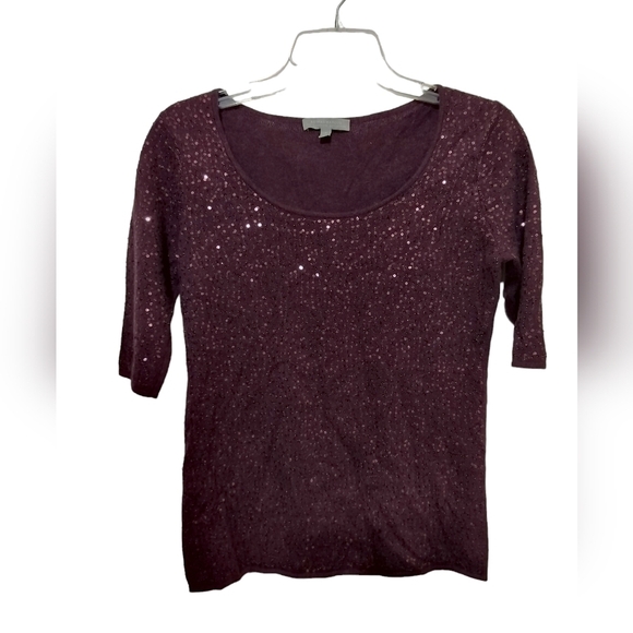 Neiman Marcus Sweaters - 2455)Neiman Marcus the Cashmere Collection Purple Sequin Pullover Sweater Size S
